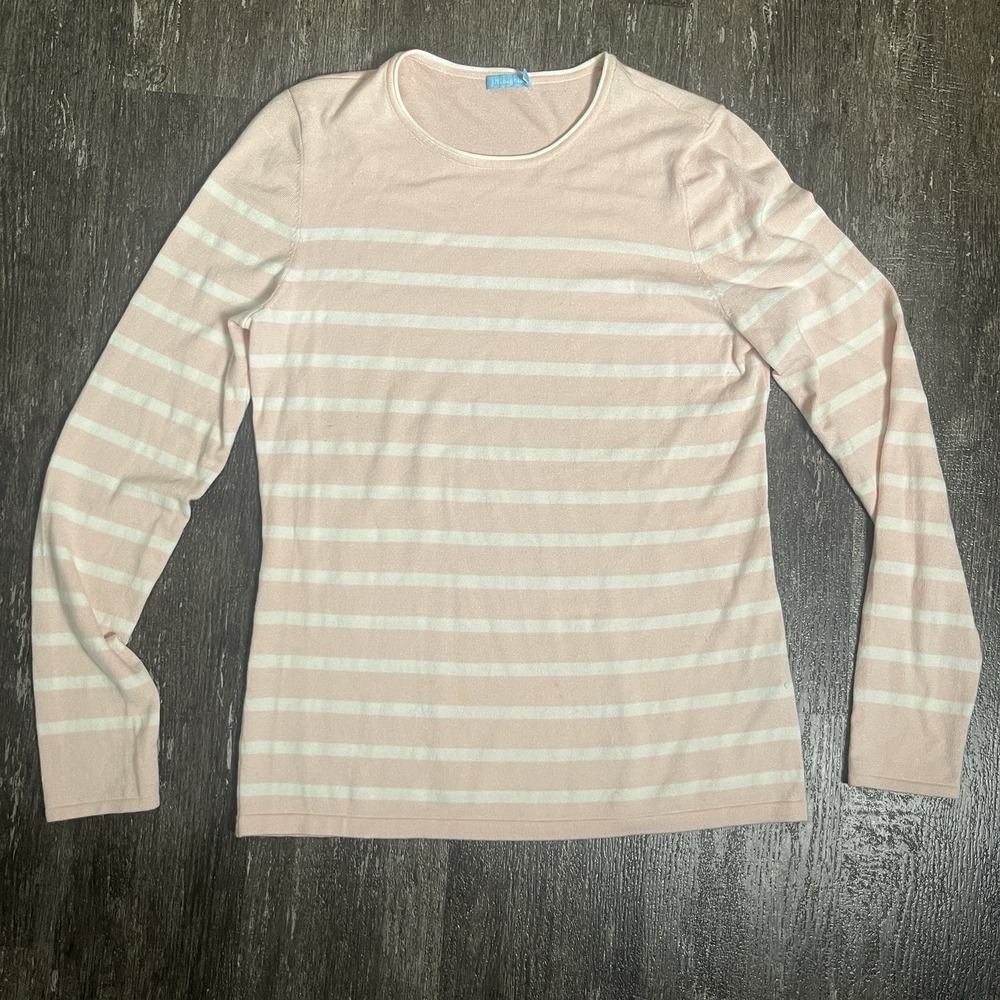 J.McLaughlin Women's Size S Striped  Crewneck Sweater Cotton Modal Pink *Stain